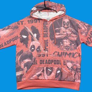 Marvel Deadpool Graphic Hoodie Sweatshirt M Red & Black Polyester Cotton Blend